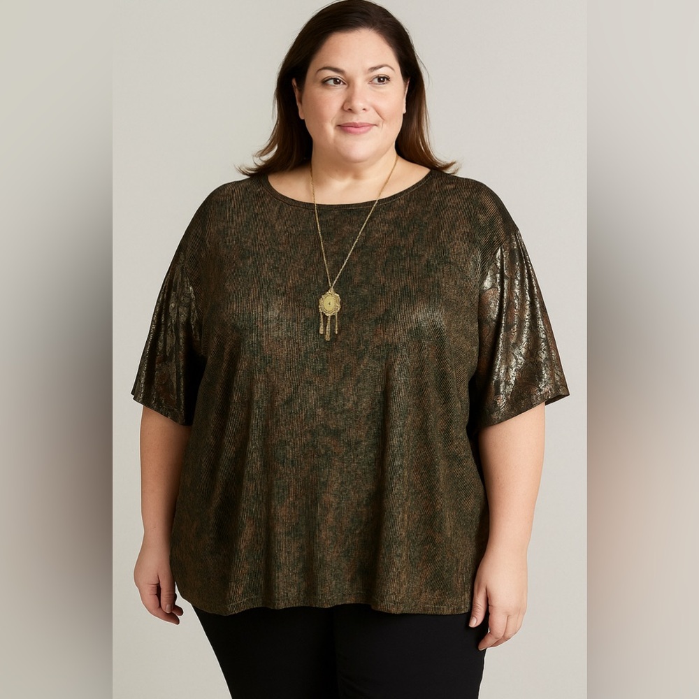 Unbranded Womens Crinkle Lamé Top Size 24W Paisley Brown Gold Event Office Party